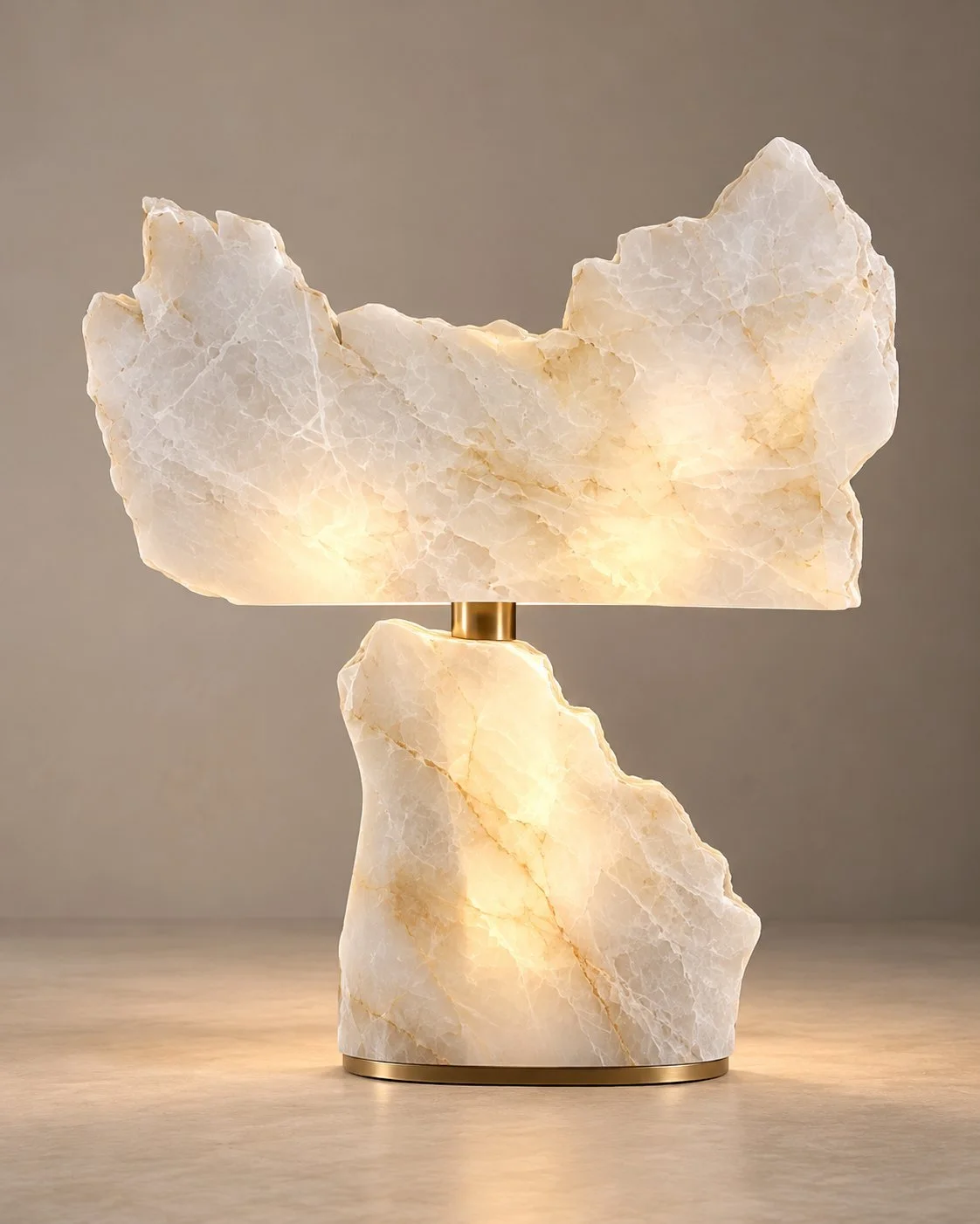 Lámpara de mesa de ónix / alabastro, lighting in onyx, bronze and LED light. Design render.