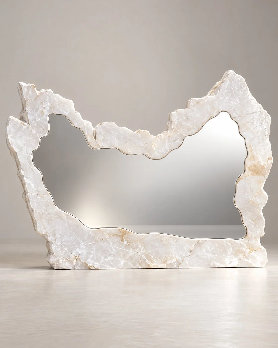 Roca blanca, mirror in white marble. Design render.